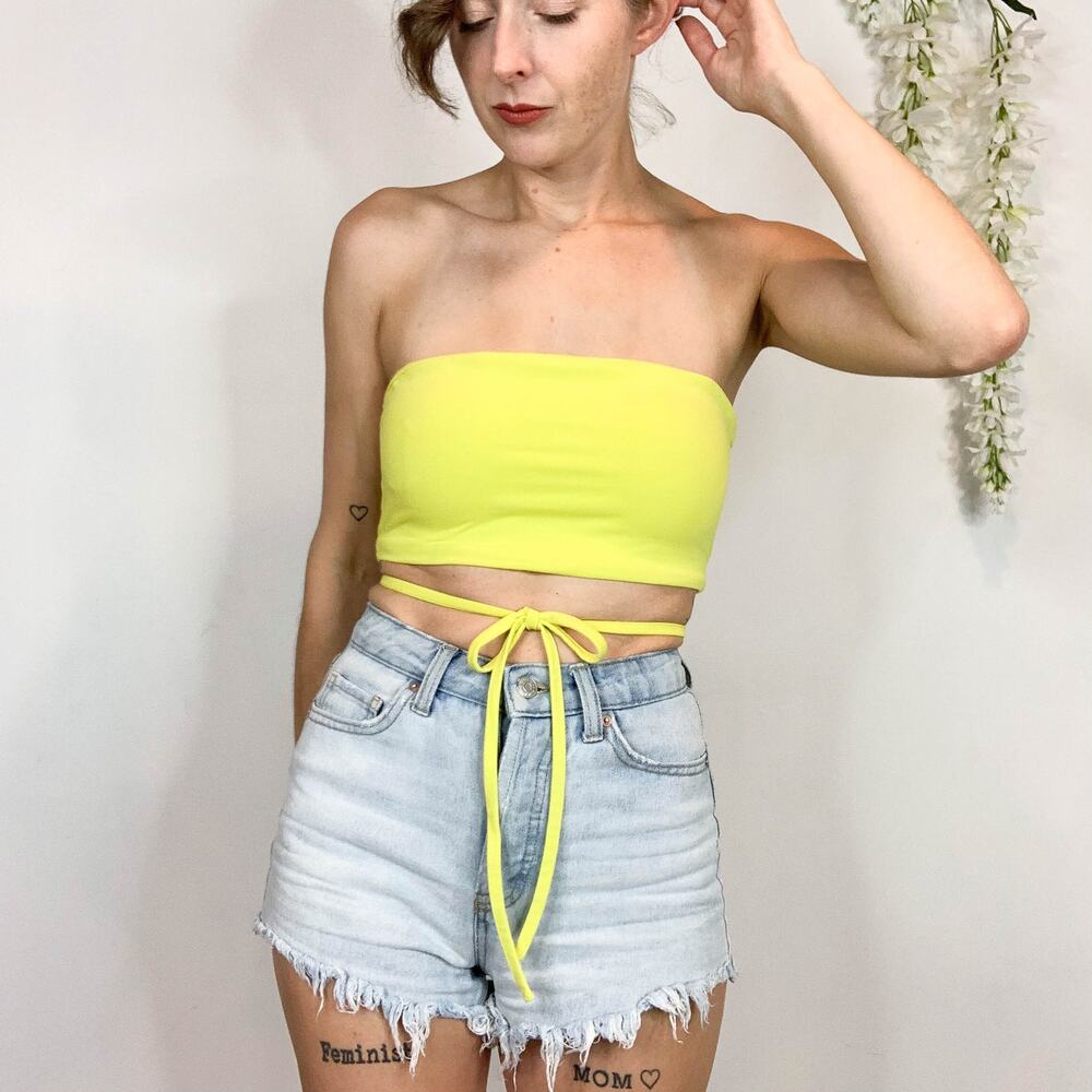SUPERDOWN neon yellow strappy tube top convertible straps y2k raver 2518